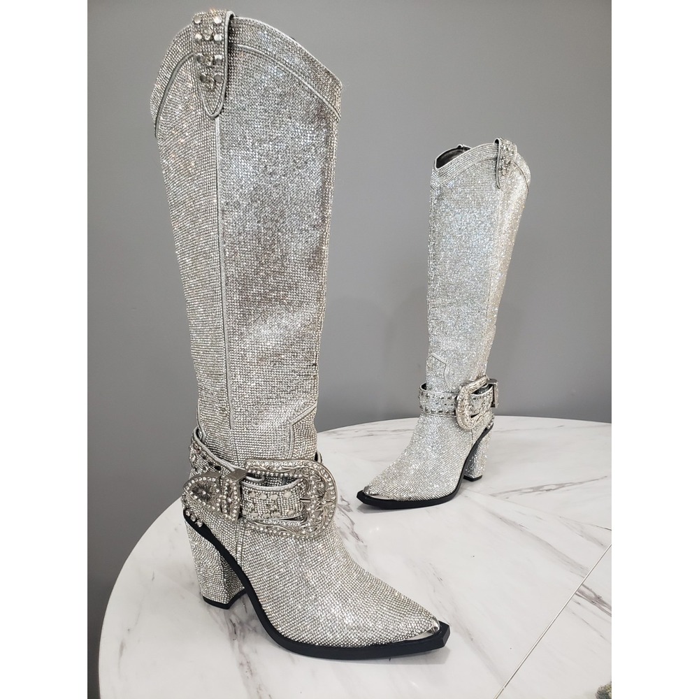 SZ 9 Dolls Kill Club Exx Silver Rhinestone Sheriff Shine Cowboy Cowgirl Western
